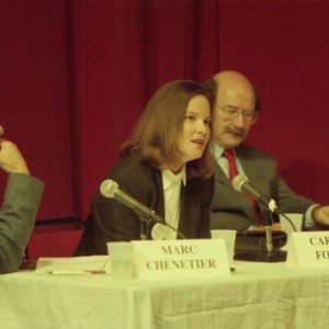 Marc Chénetier, Carolyn Forché, and Antonio Skármeta at the Writer in Politics Conference