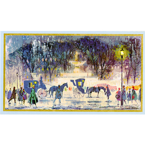 Street scene with horse and buggies during Christmastime