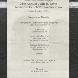 21st Annual John B. Ervin Memorial Bench Commemoration