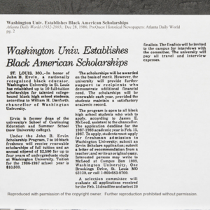 "Washington Univ. Establishes Black American Scholarships"