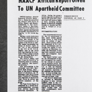 "NAACP African Report Given to UN Apartheid Committee"