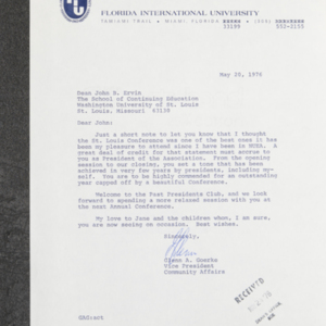 Letter from Glenn A. Goerke to Dean John B. Ervin