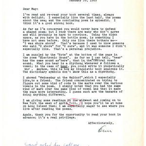 Typed letter, signed from Ann Stanford to May Swenson, January 29, 1969