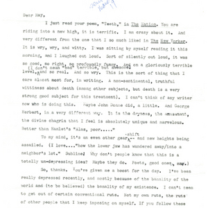 Typed letter, signed from Jane Mayhall to May Swenson, March 8, 1978