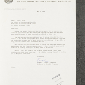 Letter from Keith E. Glancy to John B. Ervin, Dean