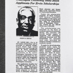 "Washington University Seeks Black Applicants For Ervin Scholarships"