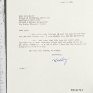 Letter from W. L. Hadley Griffin to Dean John Ervin