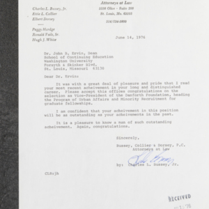 Letter from Charles L. Bussey, Jr. to Dr. John B. Ervin