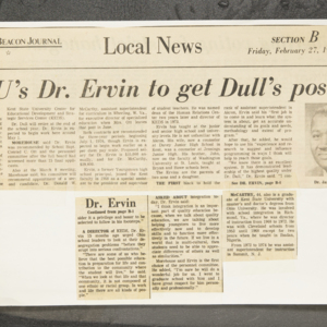 "KSU's Dr. Ervin to get Dull's post"