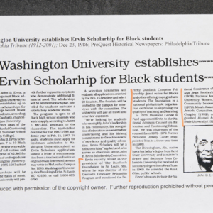 "Washington University establishes Ervin Scholarship for Black students"