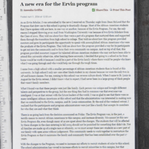 "A new era for the Ervin program"
