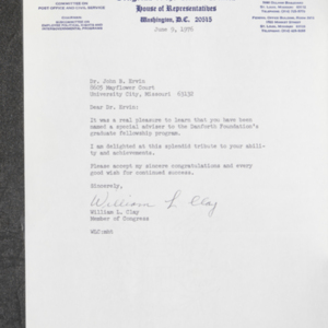 Letter from William L. Clay to Dr. John B. Ervin