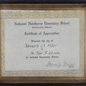 Nathaniel Hawthorne Elementary School Certificate of Appreciation