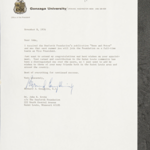 Letter from Bernard J. Coughlin to Dr. John B.Ervin