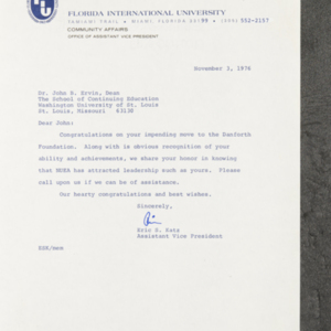 Letter from Eric S. Katz to John B. Ervin, Dean