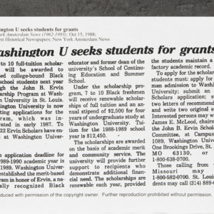 "Washington U seeks students for grants"