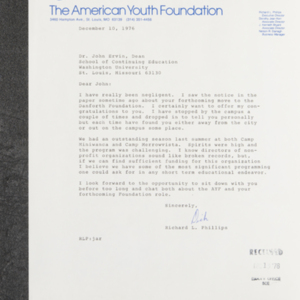 Letter from Richard L. Philips to Dr. John Ervin