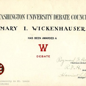 Washington University Debate Council Certificate.