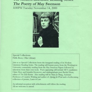  “The Modern Literature Reading Series: The Poetry of May Swenson”