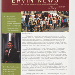 <em>Ervin News</em> A Newsletter of the John B. Ervin Scholars Program Special Edition Issue 6