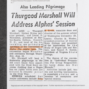 "Thurgood Marshall Will Address Alphas' Session"